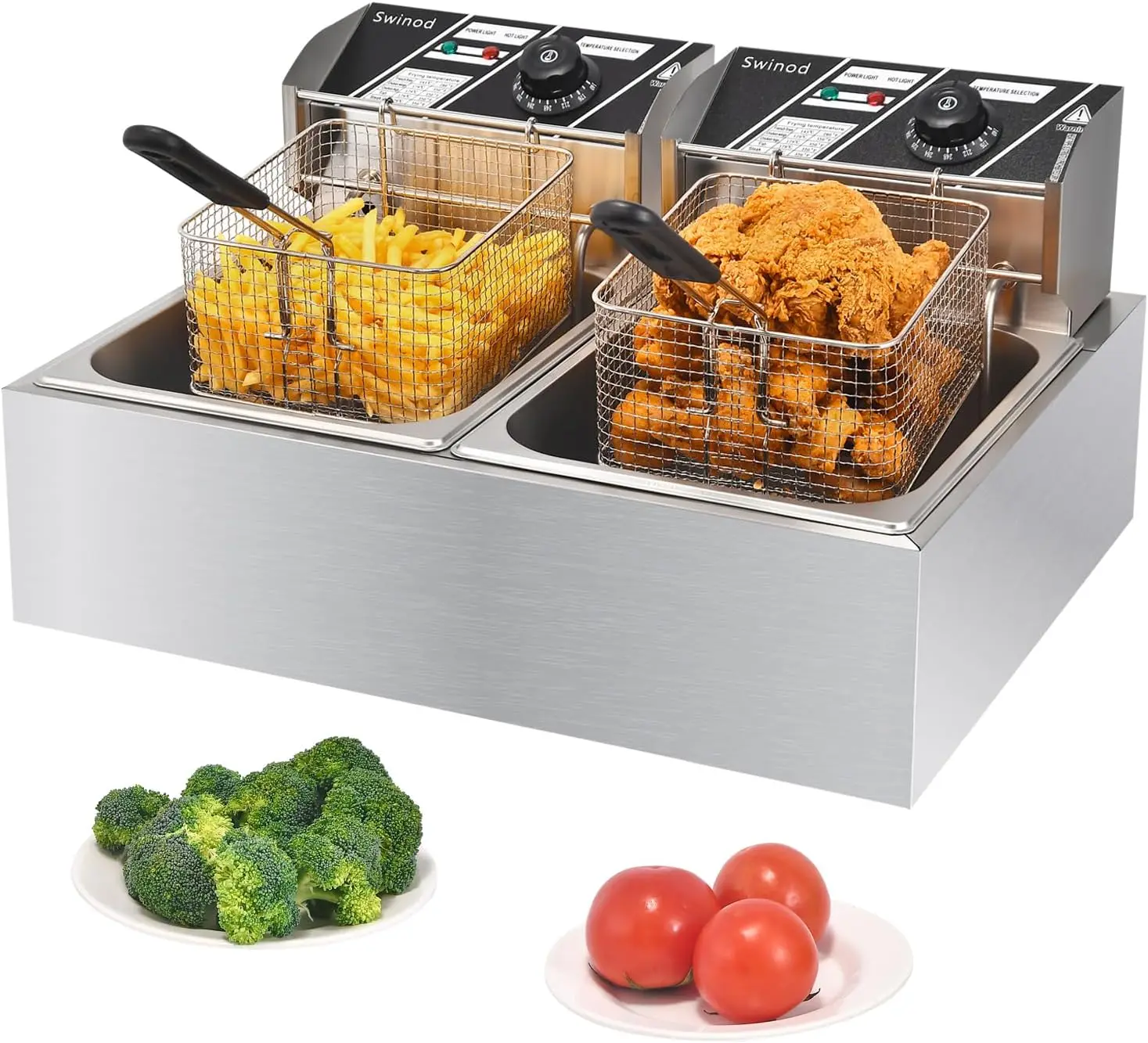 Deep Fryer Stainless - Gewerbliche Fritteuse mit Körben, 3400W 12,7QT/12L,
