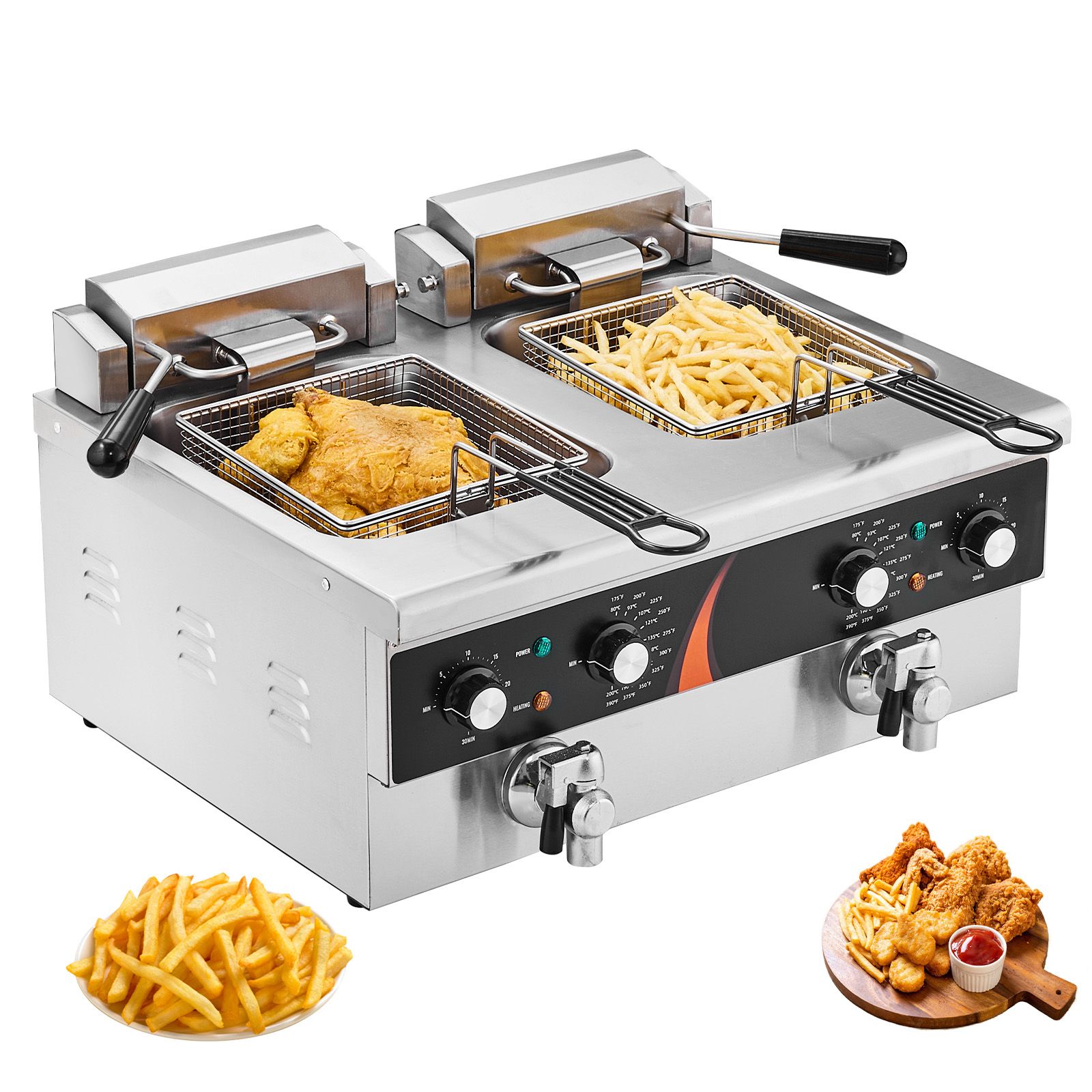 Deep Fryer Stainless - Gewerbliche Fritteuse 3500W, Doppelbehälter-Elektro-Tischfritteuse, 2 x