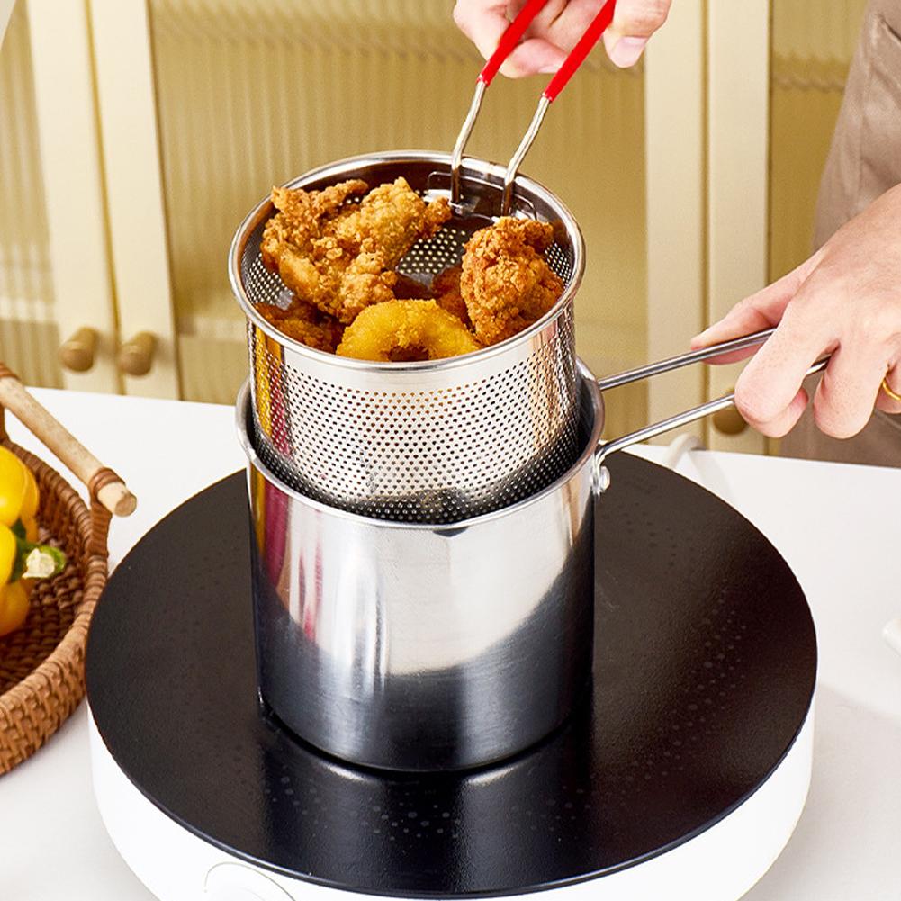 Deep Fryer Stainless - Edelstahl-Frittiertopf mit Siebkorb, Mini-Tempura-Frittiertopf für Pommes